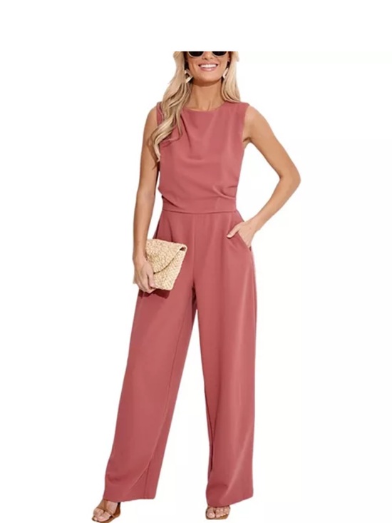 Cupshe Pants - Cupshe Sleeveless Wide-Leg Jumpsuit in Rose Mauve
